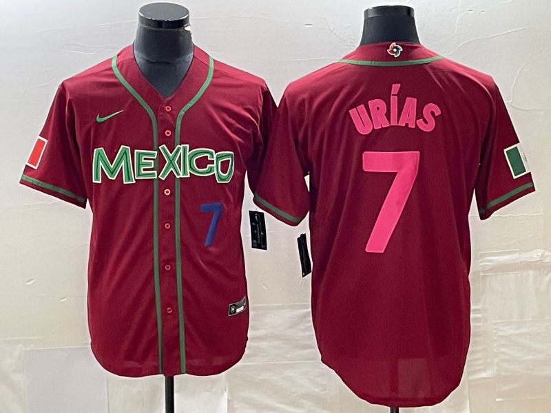 Men 2023 World Cub Mexico #7 Urias Red pink Nike MLB Jersey4